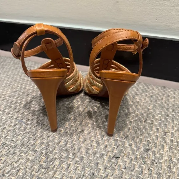 Tory Burch Charlene Tan and Gold Women's Sandals Size 5 Authentic