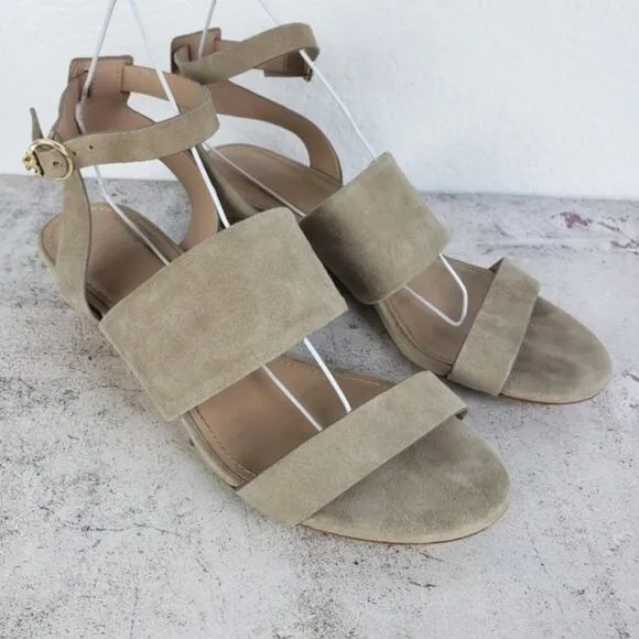 Tory Burch Leather Suede Cork Wedge Sandals Gray size 8.5M Comfort Preppy