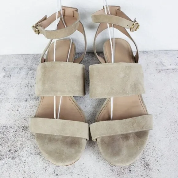 Tory Burch Leather Suede Cork Wedge Sandals Gray size 8.5M Comfort Preppy