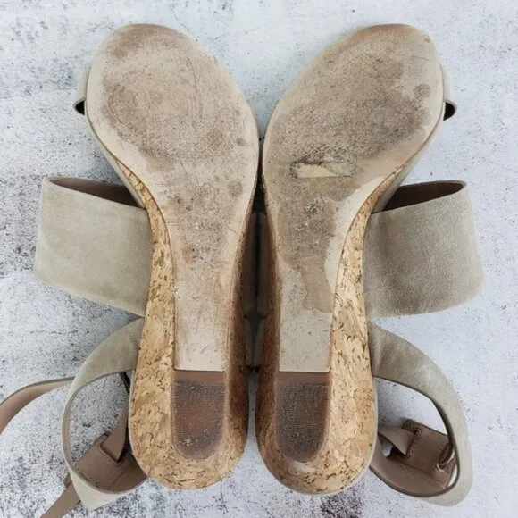 Tory Burch Leather Suede Cork Wedge Sandals Gray size 8.5M Comfort Preppy
