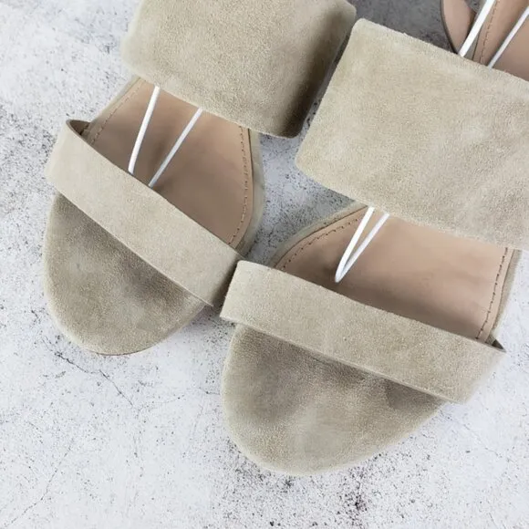Tory Burch Leather Suede Cork Wedge Sandals Gray size 8.5M Comfort Preppy