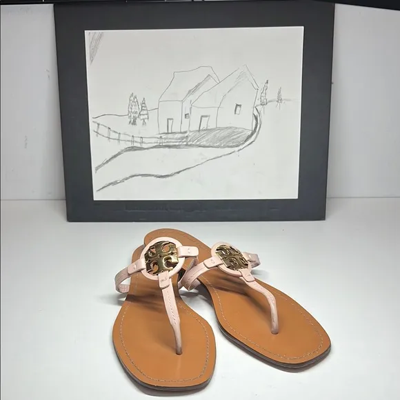 Tory Burch Miller Leather Sandals (Seashell Pink) Women’s Size 9.5 M