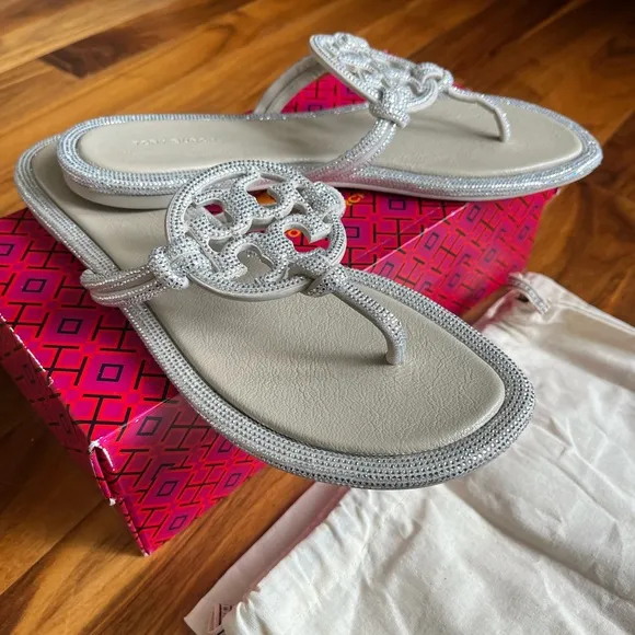 TORY BURCH MILLER PAVÉ KNOTTED SANDAL-STONE GRAY, NEW