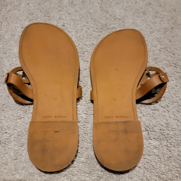 Tory Burch Miller Soft Metal Logo Sandal Bourbon Miele Size 10