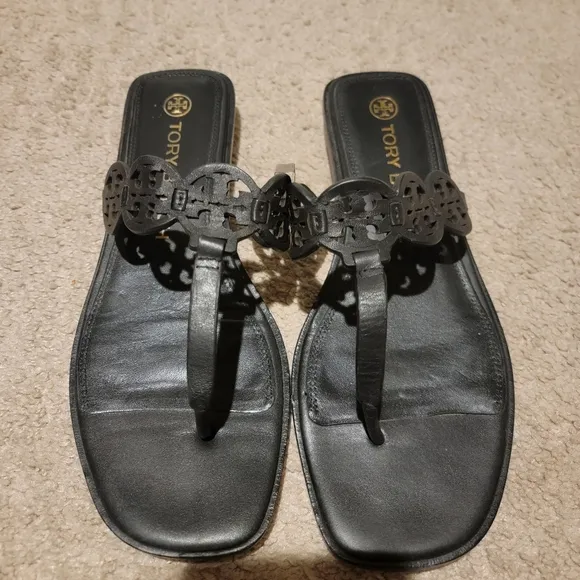 Tory Burch Tiny Miller Thong Sandals Black Size 10