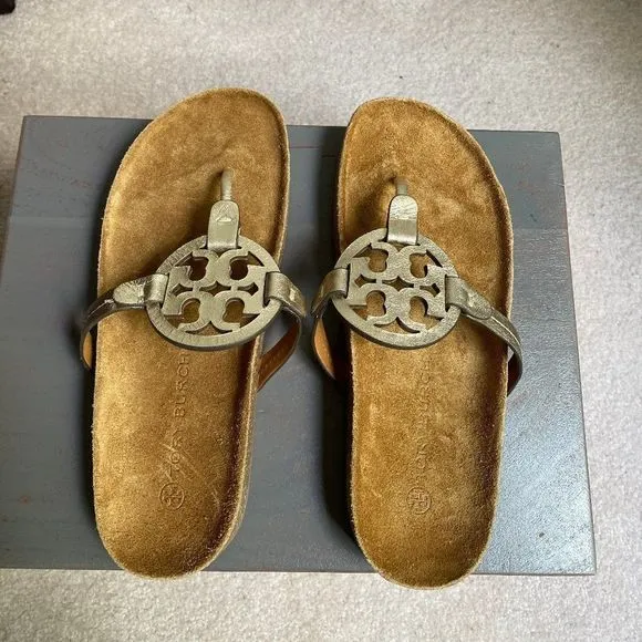 TORY BURCH Women Miller Cloud Goatskin Leather Logo Sandals - NEW NWOB