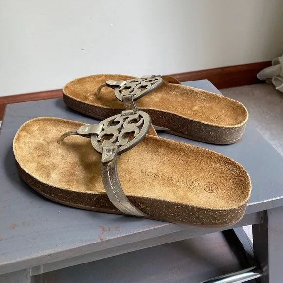 TORY BURCH Women Miller Cloud Goatskin Leather Logo Sandals - NEW NWOB