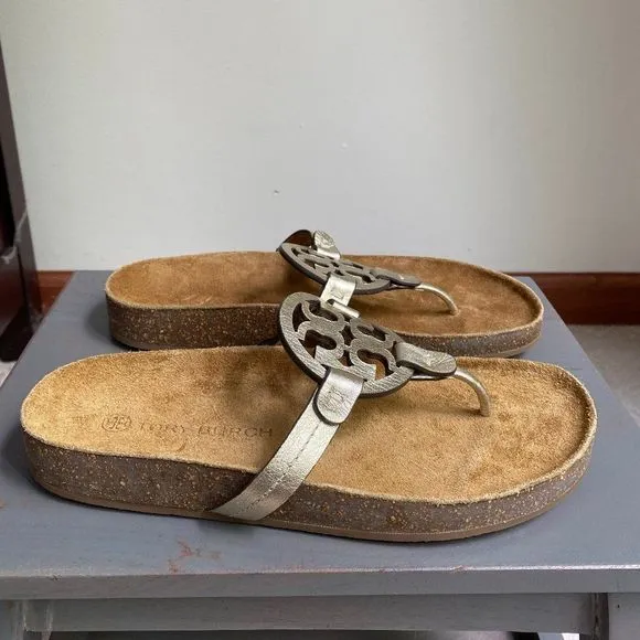 TORY BURCH Women Miller Cloud Goatskin Leather Logo Sandals - NEW NWOB
