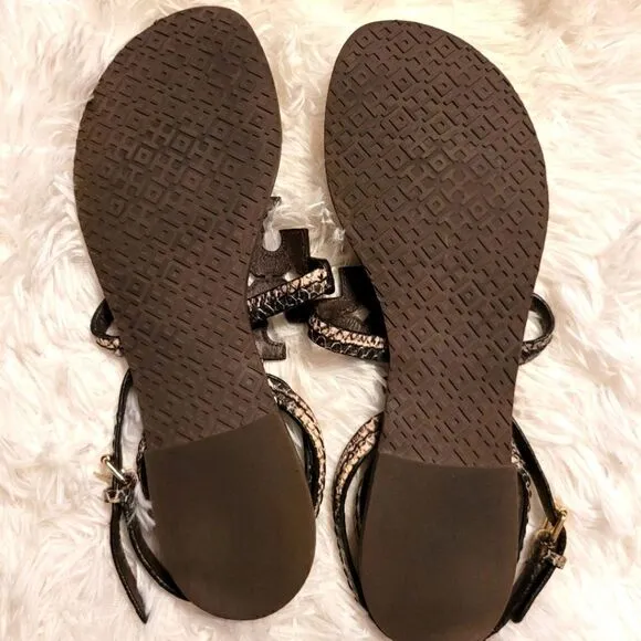 Tory burch Snakeskin Ankle Strap Sandals Brown Size 7