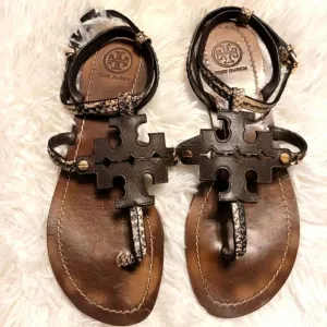 Tory burch Snakeskin Ankle Strap Sandals Brown Size 7