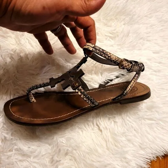 Tory burch Snakeskin Ankle Strap Sandals Brown Size 7