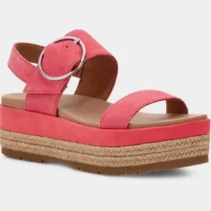 UGG April Espadrille Platform Sandals Suede Strawberry Sorbet Pink Size 8 NEW
