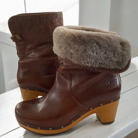 UGG Australia 1001793 Lynnea II Clog Boots Chestnut Brown Genuine Leather Size 7