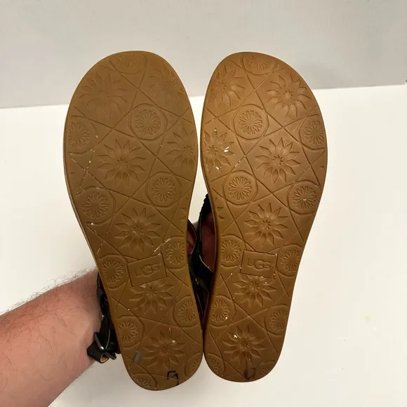 Ugg Ayden II Women Black Leather Cork Memory Foam Sandals Size 10
