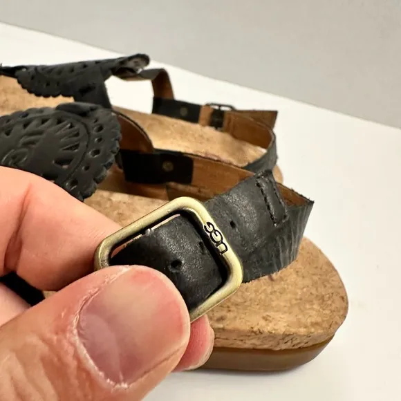 Ugg Ayden II Women Black Leather Cork Memory Foam Sandals Size 10