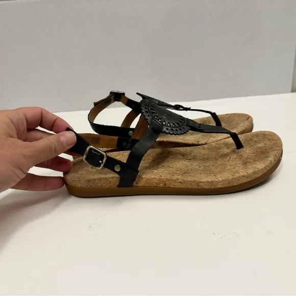 Ugg Ayden II Women Black Leather Cork Memory Foam Sandals Size 10