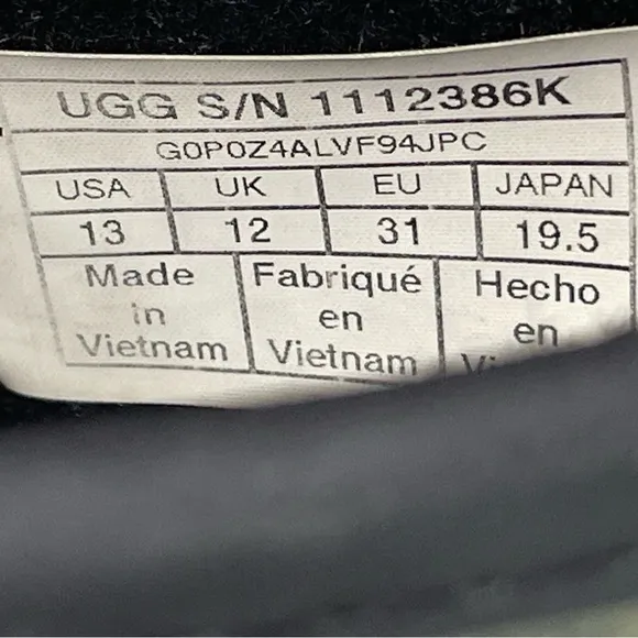 UGG boots kids clear mini sz 13 black waterproof style 1112386k