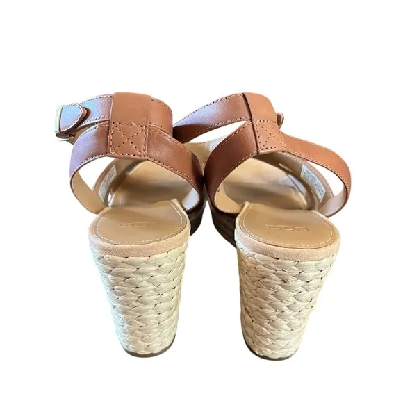 UGG Careena  Leather Ankle-Strap Espadrille Platform Wedge Sandals NEW Size 11