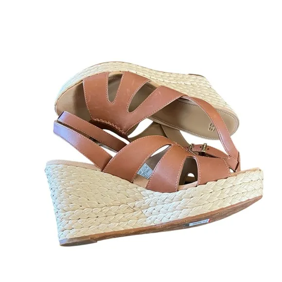 UGG Careena  Leather Ankle-Strap Espadrille Platform Wedge Sandals NEW Size 11