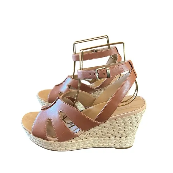 UGG Careena  Leather Ankle-Strap Espadrille Platform Wedge Sandals NEW Size 11