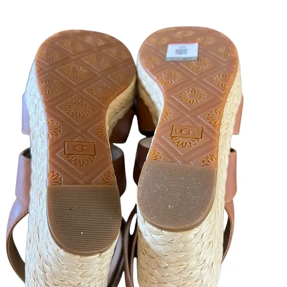 UGG Careena  Leather Ankle-Strap Espadrille Platform Wedge Sandals NEW Size 11