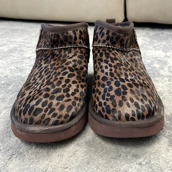 UGG Classic Ultra Mini Caspian Burnt Cedar Leopard Cheetah Animal Calf Hair 8