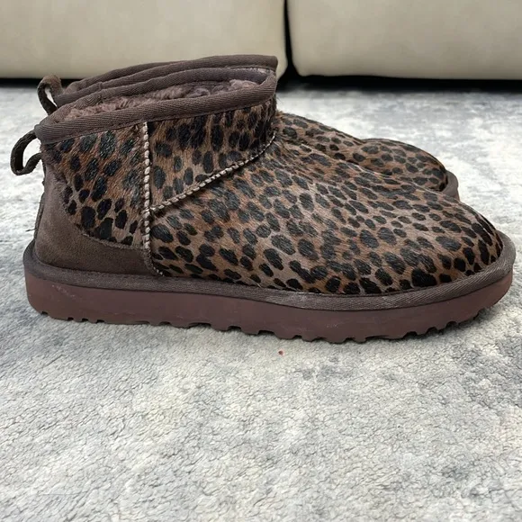 UGG Classic Ultra Mini Caspian Burnt Cedar Leopard Cheetah Animal Calf Hair 8