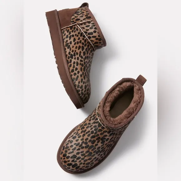 UGG Classic Ultra Mini Caspian Burnt Cedar Leopard Cheetah Animal Calf Hair 8
