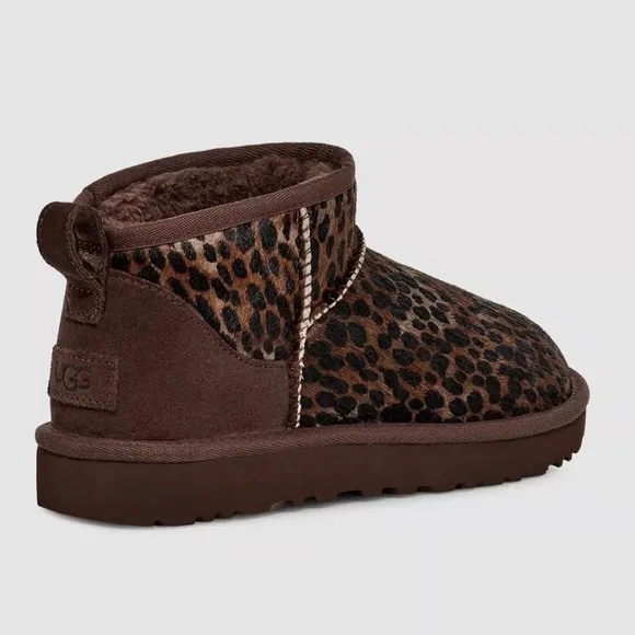UGG Classic Ultra Mini Caspian Burnt Cedar Leopard Cheetah Animal Calf Hair 8