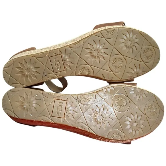 UGG Women's Zoe II Leather Cork Wedge Ankle Strap Sandals size 8.5