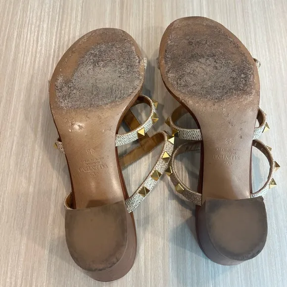 Valentino Rockstud 60mm Gold &amp; Tan Sandals Size 38