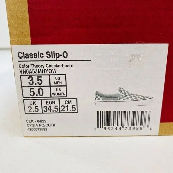 Vans Classic Slip-On Color‎ Theory Checkerboard Green Sneakers 2024 M 3.5 W 5