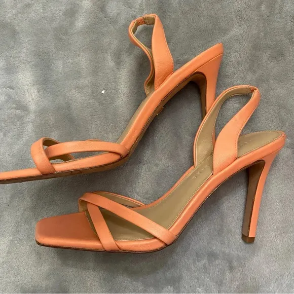 Veronica Beard Analita Leather Slingback Strappy Sandals Orange Size 7.5