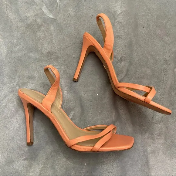 Veronica Beard Analita Leather Slingback Strappy Sandals Orange Size 7.5