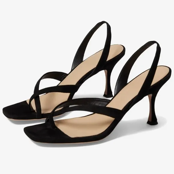 Veronica Beard black Suede Merrit Square Toe Slingback Sandals Kitten Heel 7.5