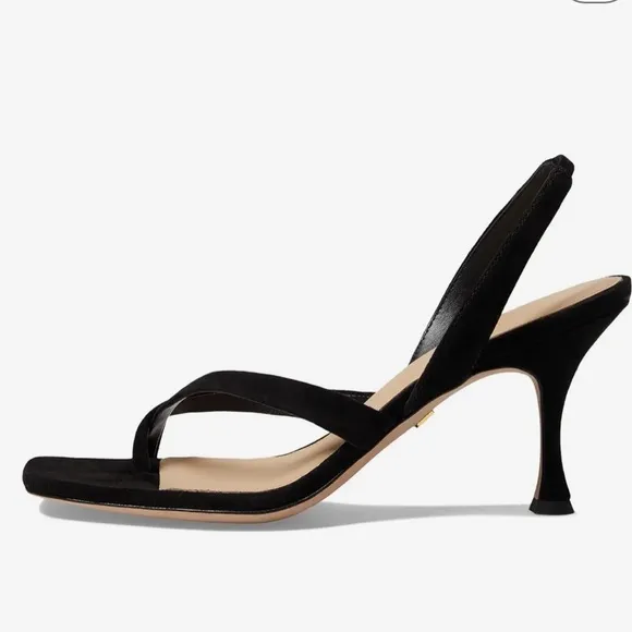 Veronica Beard black Suede Merrit Square Toe Slingback Sandals Kitten Heel 7.5
