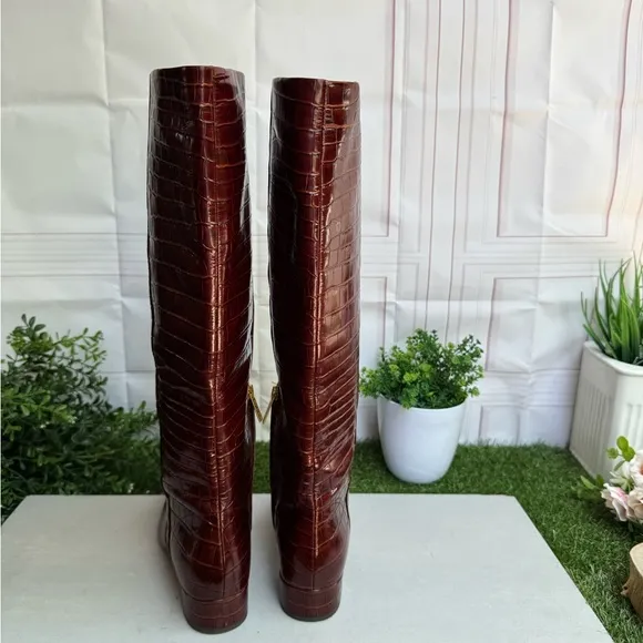 VERONICA BEARD Cecile Croc-Embossed Tall Boot Brown Knee-High Boots Size 8 women