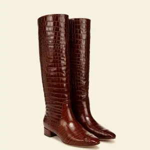 VERONICA BEARD Cecile Croc-Embossed Tall Boot Brown Knee-High Boots Size 8 women