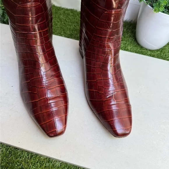 VERONICA BEARD Cecile Croc-Embossed Tall Boot Brown Knee-High Boots Size 8 women