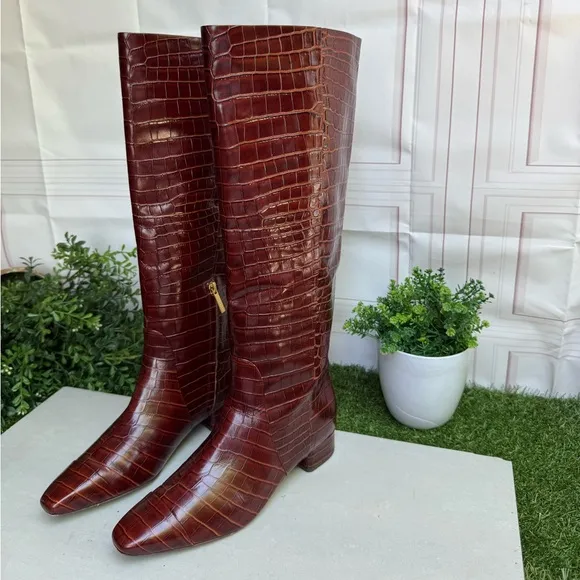 VERONICA BEARD Cecile Croc-Embossed Tall Boot Brown Knee-High Boots Size 8 women