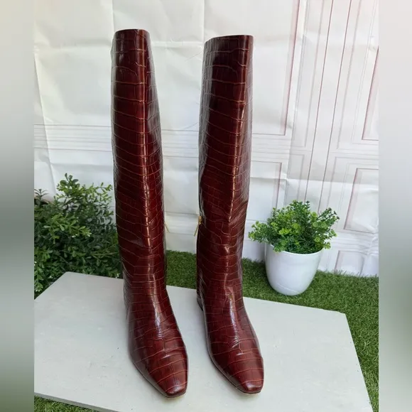 VERONICA BEARD Cecile Croc-Embossed Tall Boot Brown Knee-High Boots Size 8 women