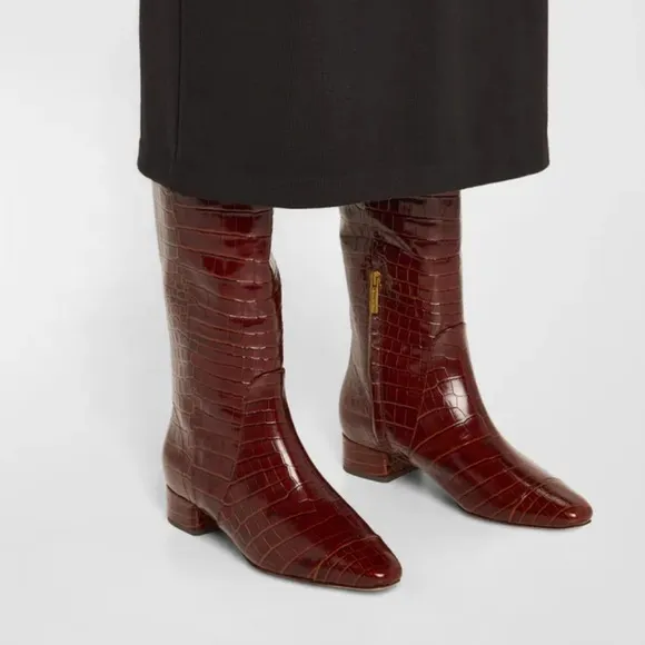 VERONICA BEARD Cecile Croc-Embossed Tall Boot Brown Knee-High Boots Size 8 women