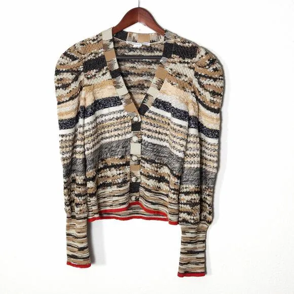 Veronica Beard Women’s Cicely Cardigan Sweater Puff Sleeve Button Up Size XL