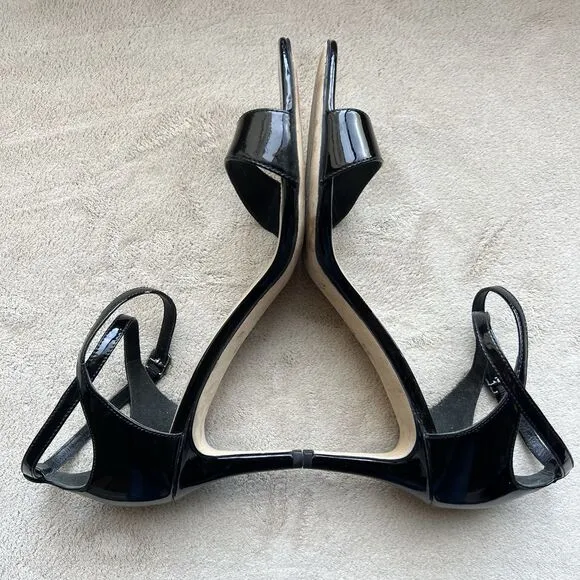 Via Spiga Black Patent Leather Ankle Strap  Heeled Sandals Women 9.5 M Strappy