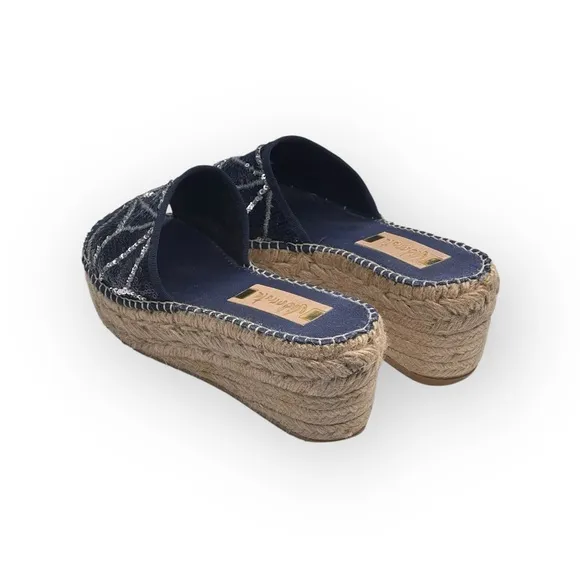 Vidorretta ☀︎︎ Handmade Starburst Sequin Platform Espadrille Sandals ☀︎︎ Navy 37