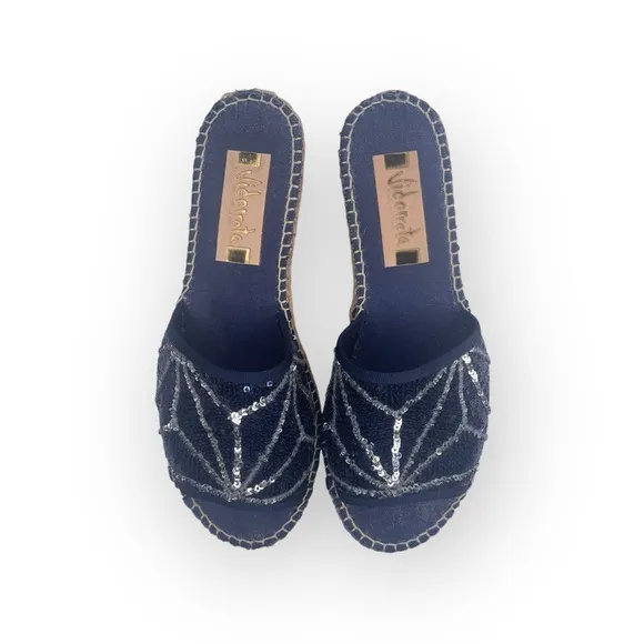 Vidorretta ☀︎︎ Handmade Starburst Sequin Platform Espadrille Sandals ☀︎︎ Navy 37
