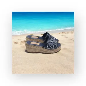 Vidorretta ☀︎︎ Handmade Starburst Sequin Platform Espadrille Sandals ☀︎︎ Navy 37