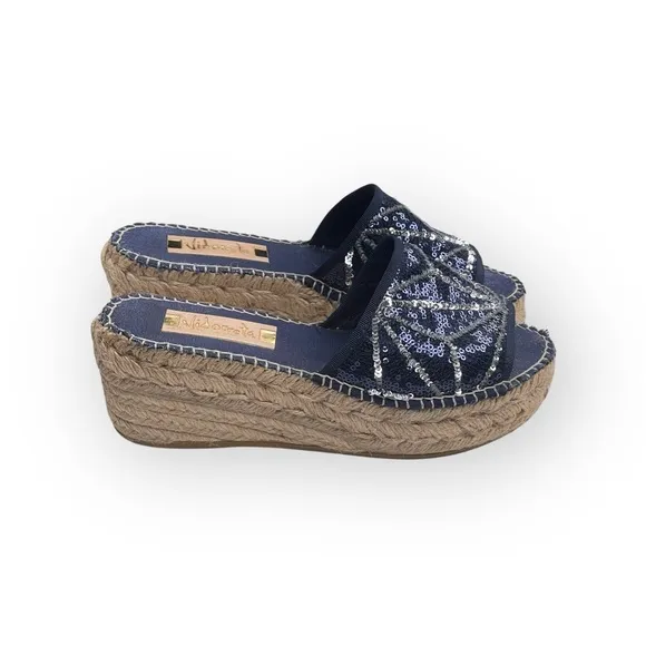 Vidorretta ☀︎︎ Handmade Starburst Sequin Platform Espadrille Sandals ☀︎︎ Navy 37