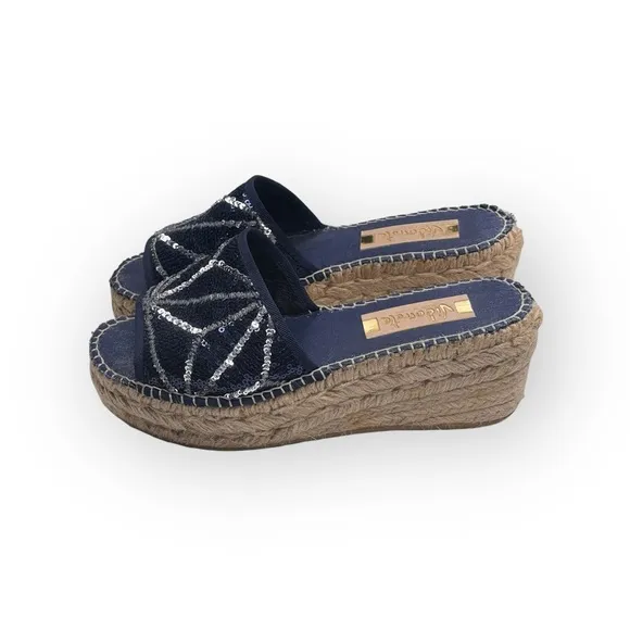 Vidorretta ☀︎︎ Handmade Starburst Sequin Platform Espadrille Sandals ☀︎︎ Navy 37