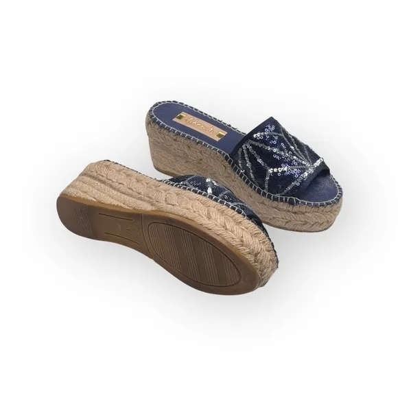 Vidorretta ☀︎︎ Handmade Starburst Sequin Platform Espadrille Sandals ☀︎︎ Navy 37